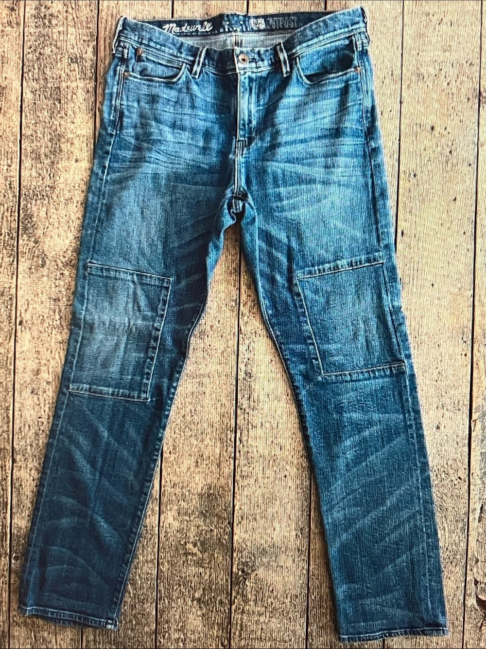 Madewell Women's Blue Straight-Leg Jeans with Knee Patch Detail